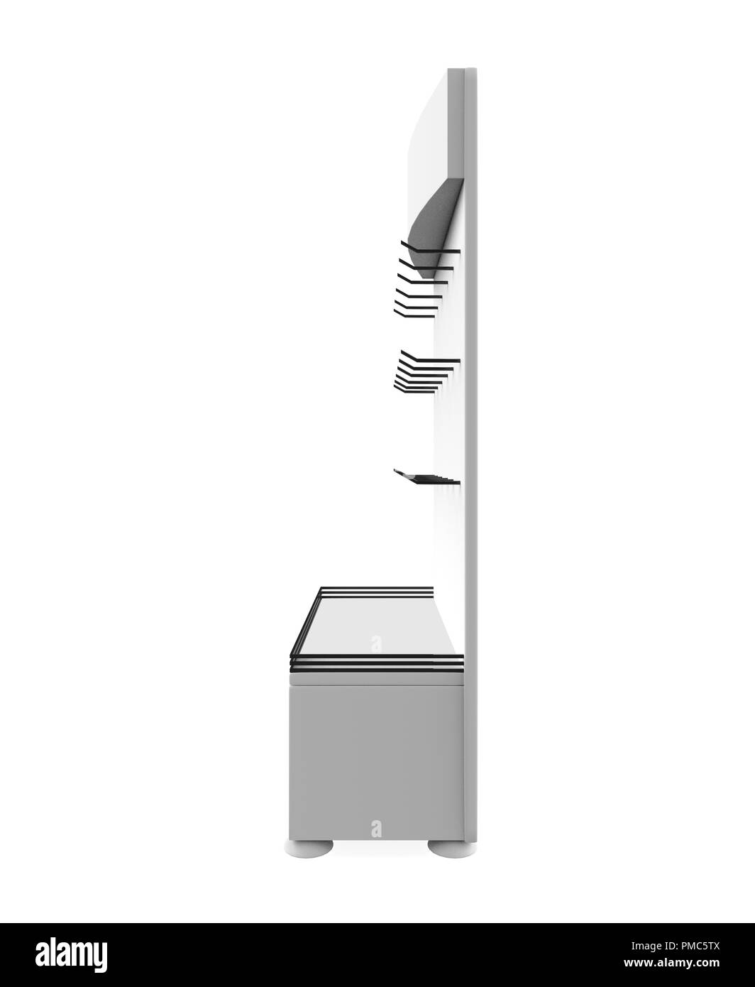 Telefon Zubehör Ständer, retail Display stand mit Haken für Produkt-, Anzeige steht auf weißem Hintergrund. 3D-Darstellung Stockfoto