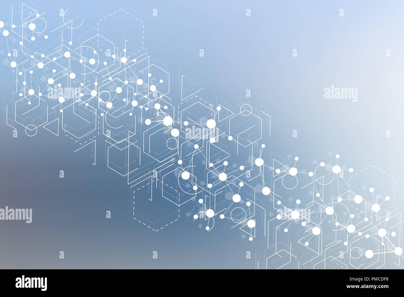 Struktur-Molekül und Kommunikation. DNA, Atom, Neuronen. Wissenschaftliches Konzept für Ihr Design. Verbundene Linien mit Punkten. Medizin, Technik, Chemie, Wissenschaft Hintergrund. Vektor-Illustration. Stock Vektor