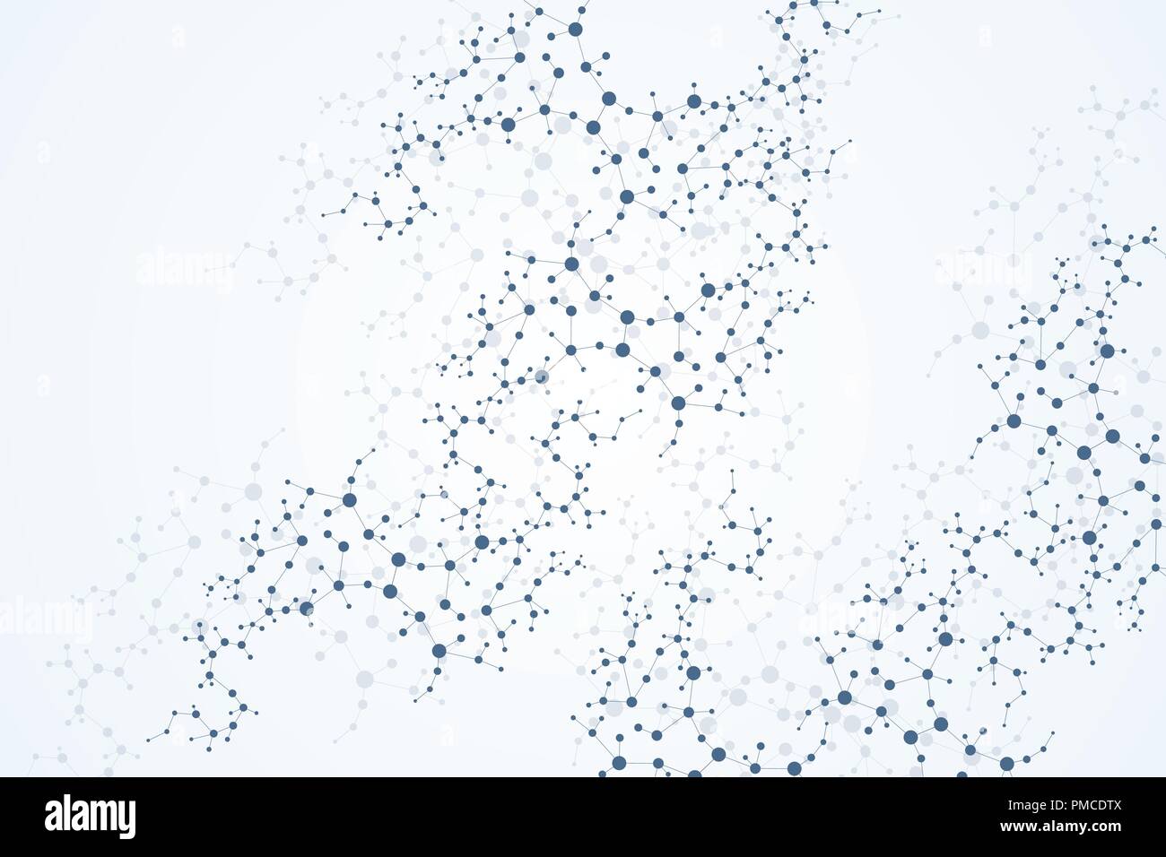 Struktur-Molekül und Kommunikation. DNA, Atom, Neuronen. Wissenschaftliches Konzept für Ihr Design. Verbundene Linien mit Punkten. Medizin, Technik, Chemie, Wissenschaft Hintergrund. Vektor-Illustration. Stock Vektor