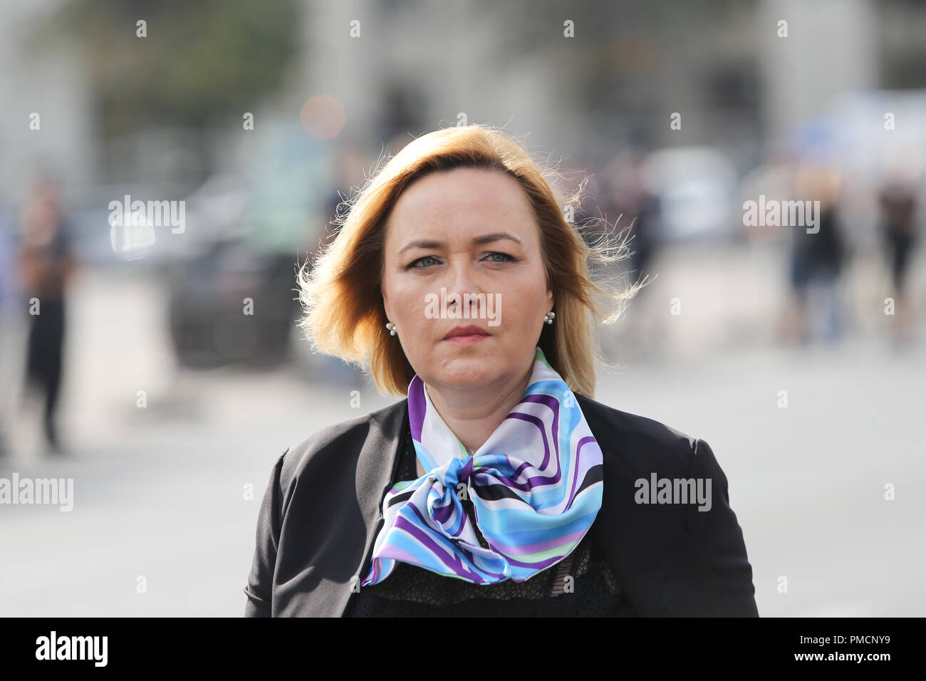 Bukarest, Rumänien, 13. September 2018: Carmen Dan, Rumänische Bundesinnenminister nimmt Teil an einem feuerwehrmänner Parade, am 13. September. Stockfoto