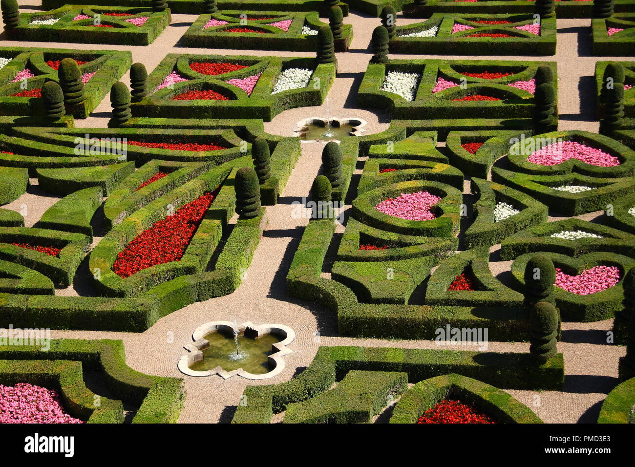 Obe der schönsten französischen Gärten in 'Château de Villandry', Loire Tal, Frankreich. Stockfoto