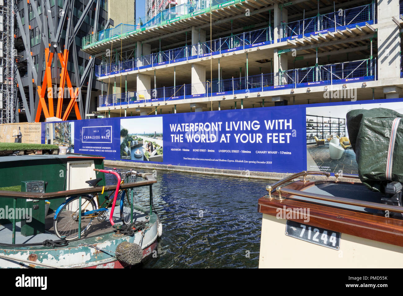 Am Kanal gelegenes Spaziergang Konstruktion und Entwicklung in Paddington, London, Großbritannien Stockfoto