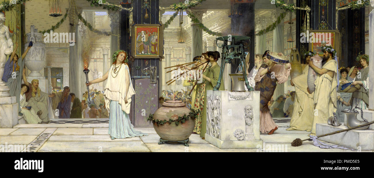 Die Vintage Festival. Datum/Zeitraum: 1871. Malerei. Öl auf Leinwand. Höhe: 510 mm (20.07 in); Breite: 1190 mm (46.85 in). Autor: Lawrence Alma-Tadema. Stockfoto