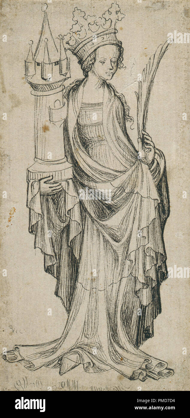 St. Barbara. Datum/Zeitraum: 1410/1429. Breite: 90 mm. Höhe: 184 mm (komplett). Thema: Augsburger Meister. Stockfoto
