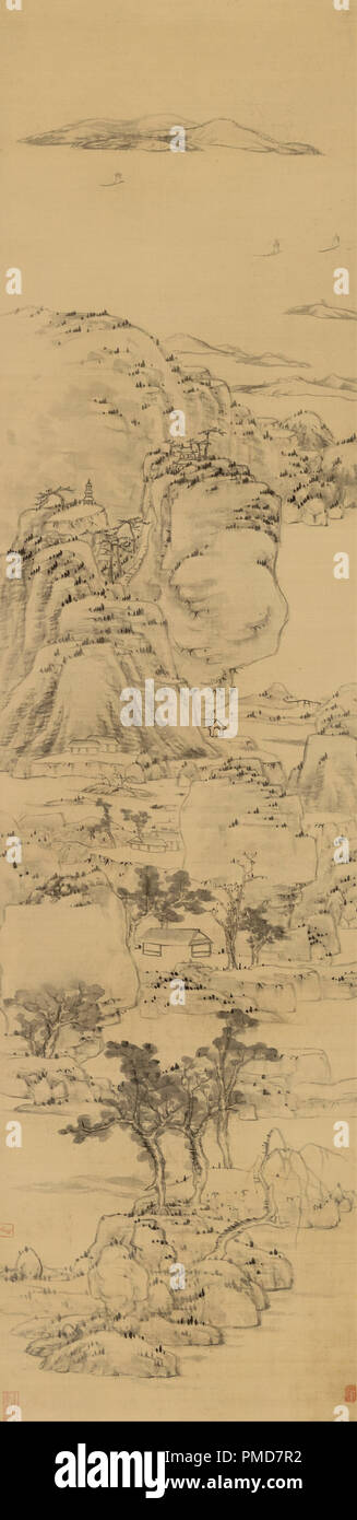 Landschaft im Stil von Ni Zan, (1301-1374). Datum/Zeitraum: 1692 - 1696. Blättern Sie Malerei. Tinte und Pigment und Pigment Tinte auf Seide auf Seide. Höhe: 1.673 mm (65.86 in); Breite: 449 mm (17,67 in). Autor: BADA SHANREN. Stockfoto