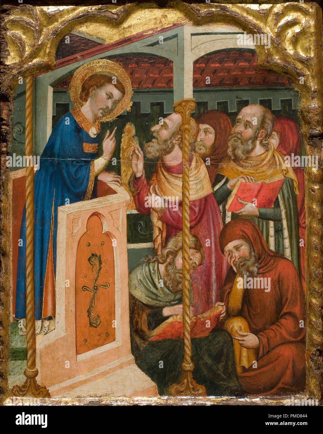 Saint Stephen's Streit mit den Juden. Datum/Zeit: Ca. 1340-1360. Malerei. Tempera und Blattgold auf Holz. Höhe: 550 mm (21,65 in); Breite: 440 mm (17.32 in). Thema: Kreis der Ferrer und Arnau Bassa. Ferrer und Arnau Bassa, (Kreis). Stockfoto