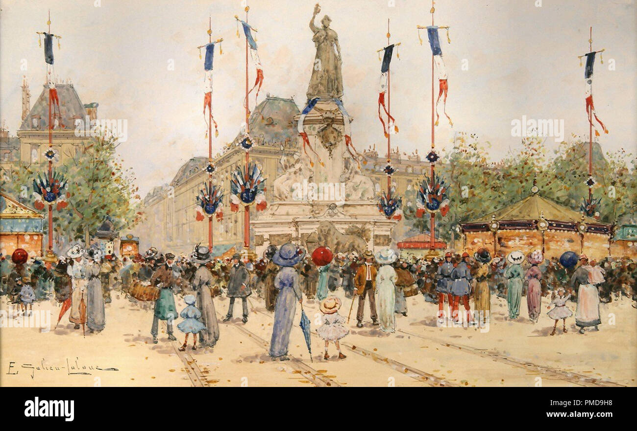 Galien-Laloue Eugene-Un 14 Juillet Place De La Bastille Stockfoto