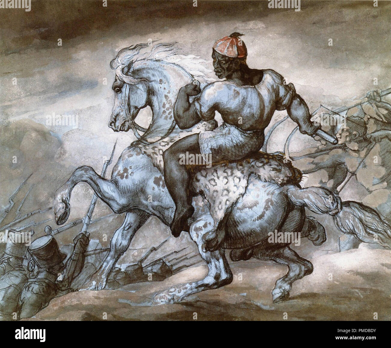 Theodore Gericault - Episode aus dem Kolonialkrieg - Schwarzer Mann und seine springende Pferd Stockfoto