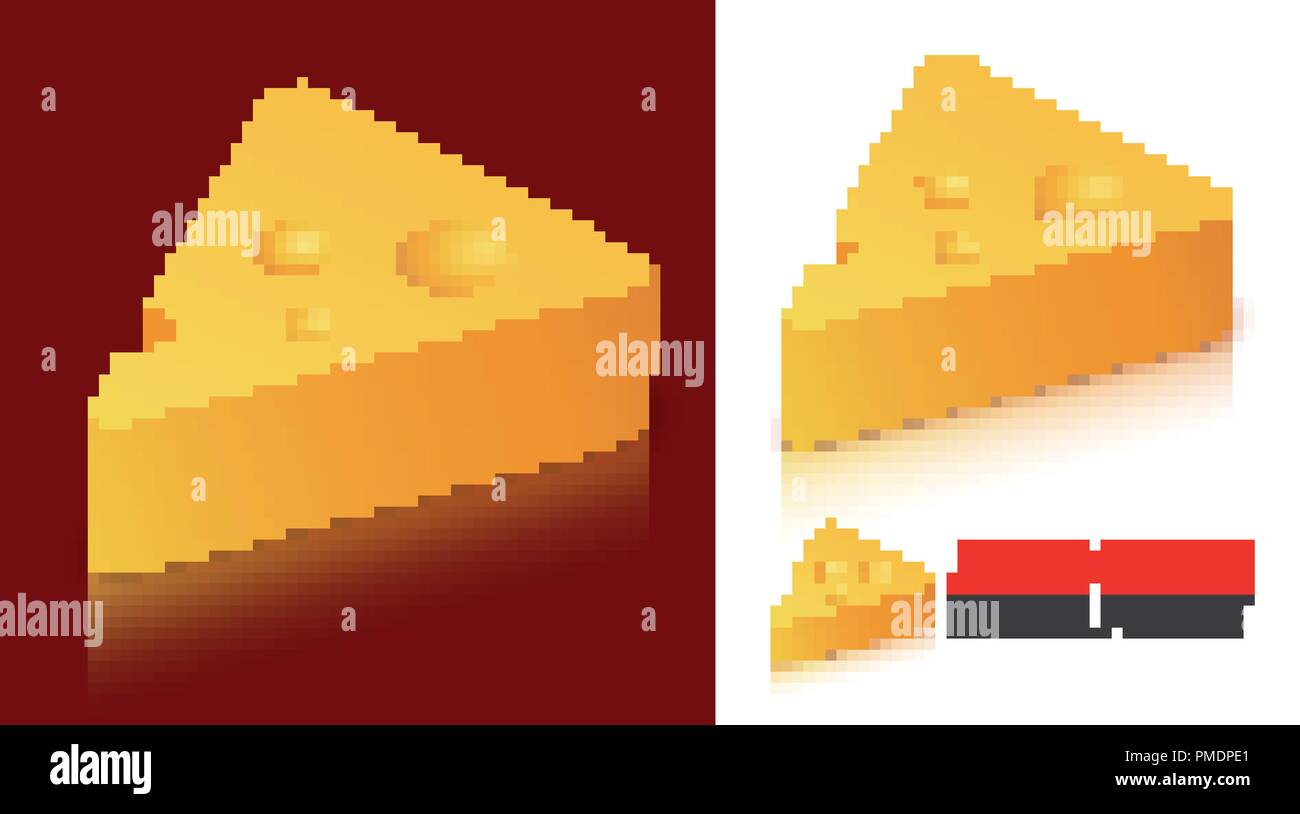 Käse Logo Emblem auf dunklen und weißen Hintergrund mit Bildunterschrift. Vektor Logo Abbildung: Schweizer Maasdamer Käse und Milchprodukten in isometrischer Schöne St Stock Vektor