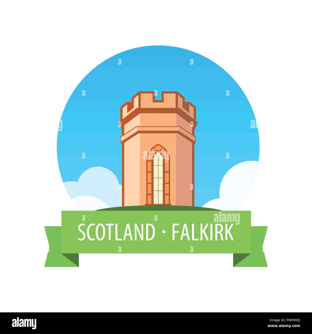 Emblem mit Europäischen Schloss im sonnigen Tag - Falkirk, Schottland Stock Vektor