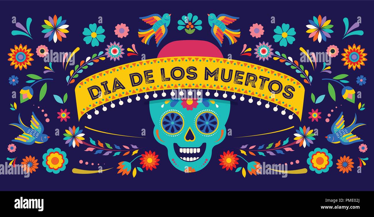 Tag der Toten, Dia de los Muertos Hintergrund, Banner und Grußkarte Konzept mit Sugar Skull. Stock Vektor
