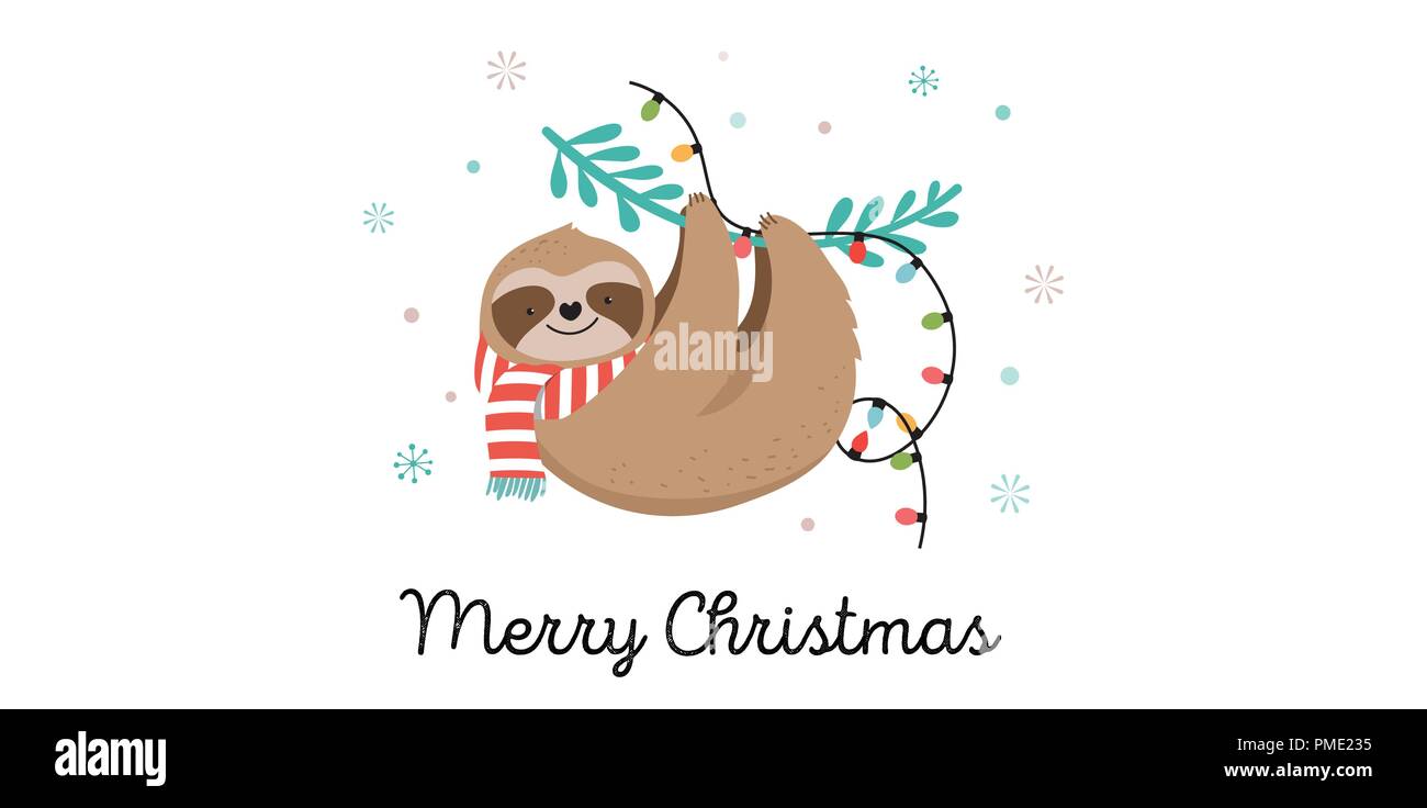 Cute Faultiere, lustige Weihnachten Illustrationen mit Santa Claus Kostüme, Hut und Schals, Grußkarten, Banner Stock Vektor