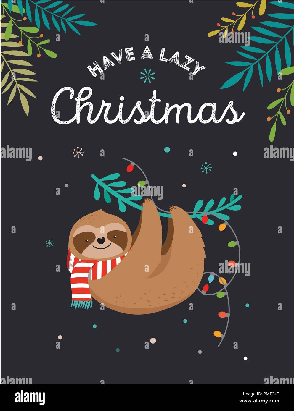 Cute Faultiere, lustige Weihnachten Illustrationen mit Santa Claus Kostüme, Hut und Schals, Grußkarten, Banner Stock Vektor
