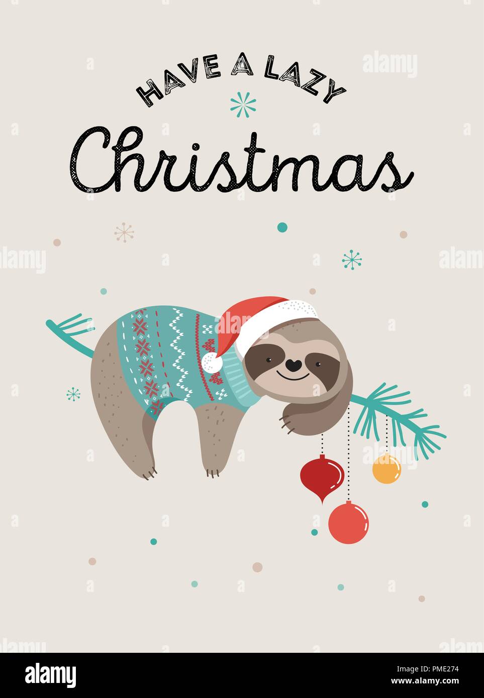 Cute Faultiere, lustige Weihnachten Illustrationen mit Santa Claus Kostüme, Hut und Schals, Grußkarten, Banner Stock Vektor