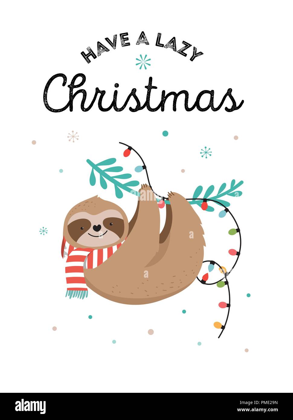 Cute Faultiere, lustige Weihnachten Illustrationen mit Santa Claus Kostüme, Hut und Schals, Grußkarten, Banner Stock Vektor
