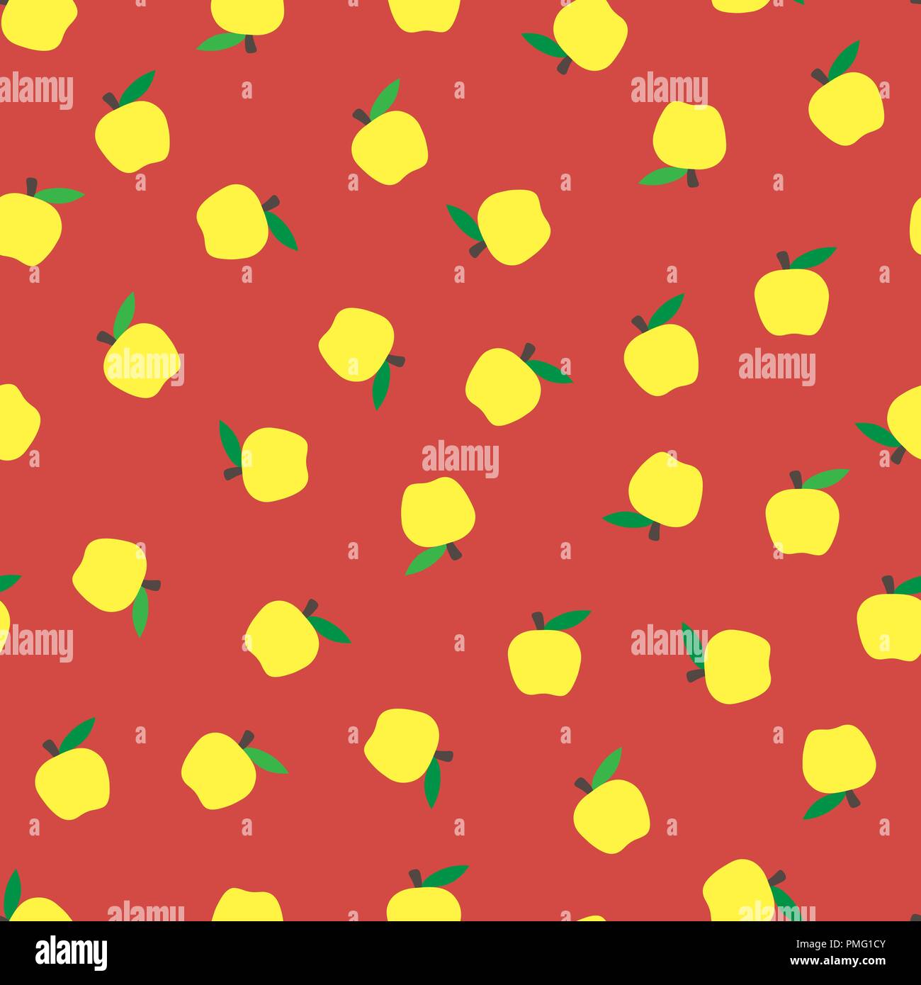 Nahtlose Hintergrund rot mit gelben Äpfeln. Herbstliche saisonale Hintergrund. Schule. Muster für Design Stock Vektor
