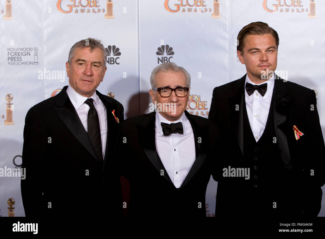 Robert De Niro, Martin Scorsese und Leonardo DiCaprio backstage in der Presse Zimmer auf der 67. jährlichen Golden Globe Awards im Beverly Hilton in Beverly Hills, CA Sonntag, 17. Januar 2010. Stockfoto
