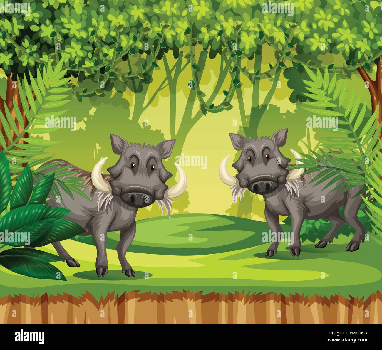 Zwei Wildschweine im Dschungel Abbildung Stock Vektor