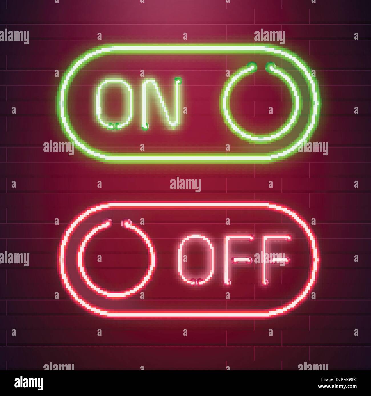 Ein- und Ausschalten der Lampe Neon Licht schalter Taste umgeschaltet. Vector Illustration. Das Licht einer Leuchtstoffröhre Vector Illustration Stock Vektor