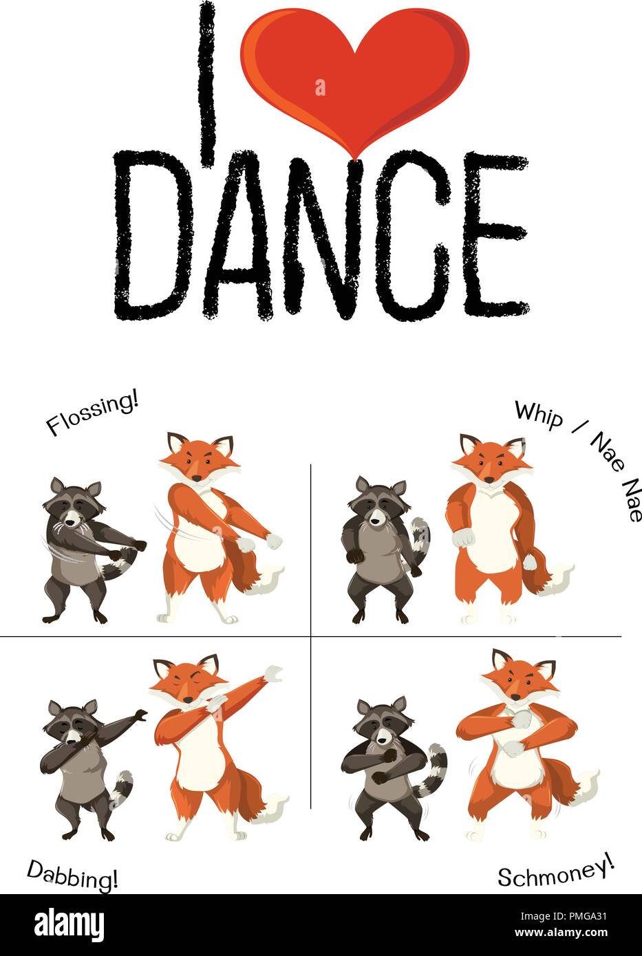 Tiere und Tanz bewegen Abbildung Stock Vektor