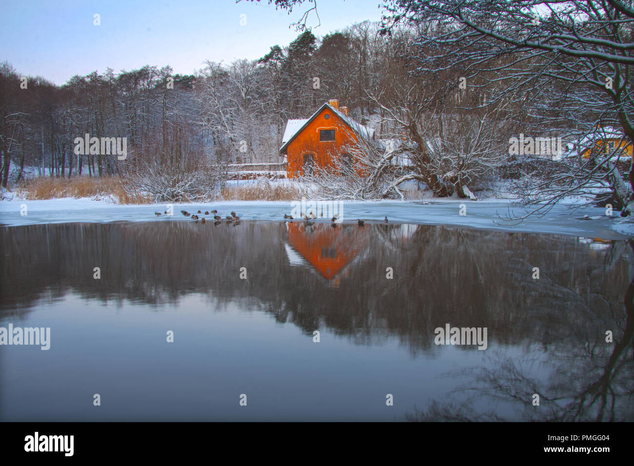 Wunderschonen Einsamen Haus An Einem See Im Wald Mirroing Der See