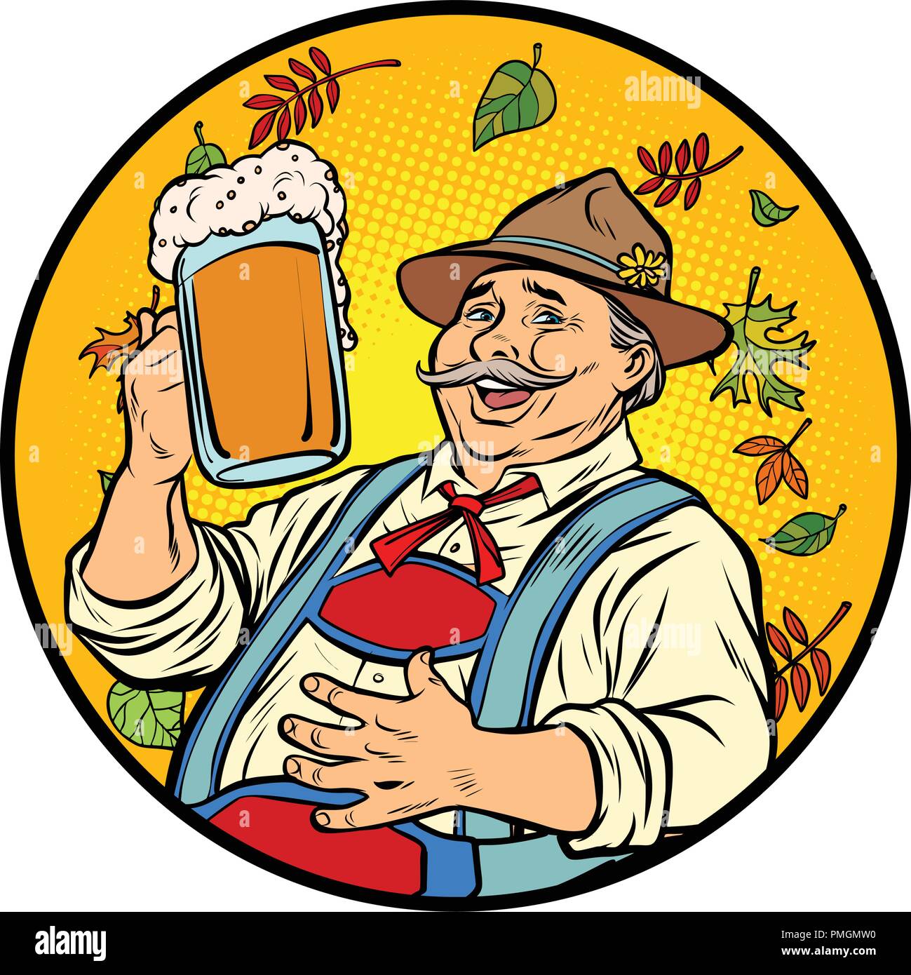 Oktoberfest alter Mann mit Bier Stock Vektor