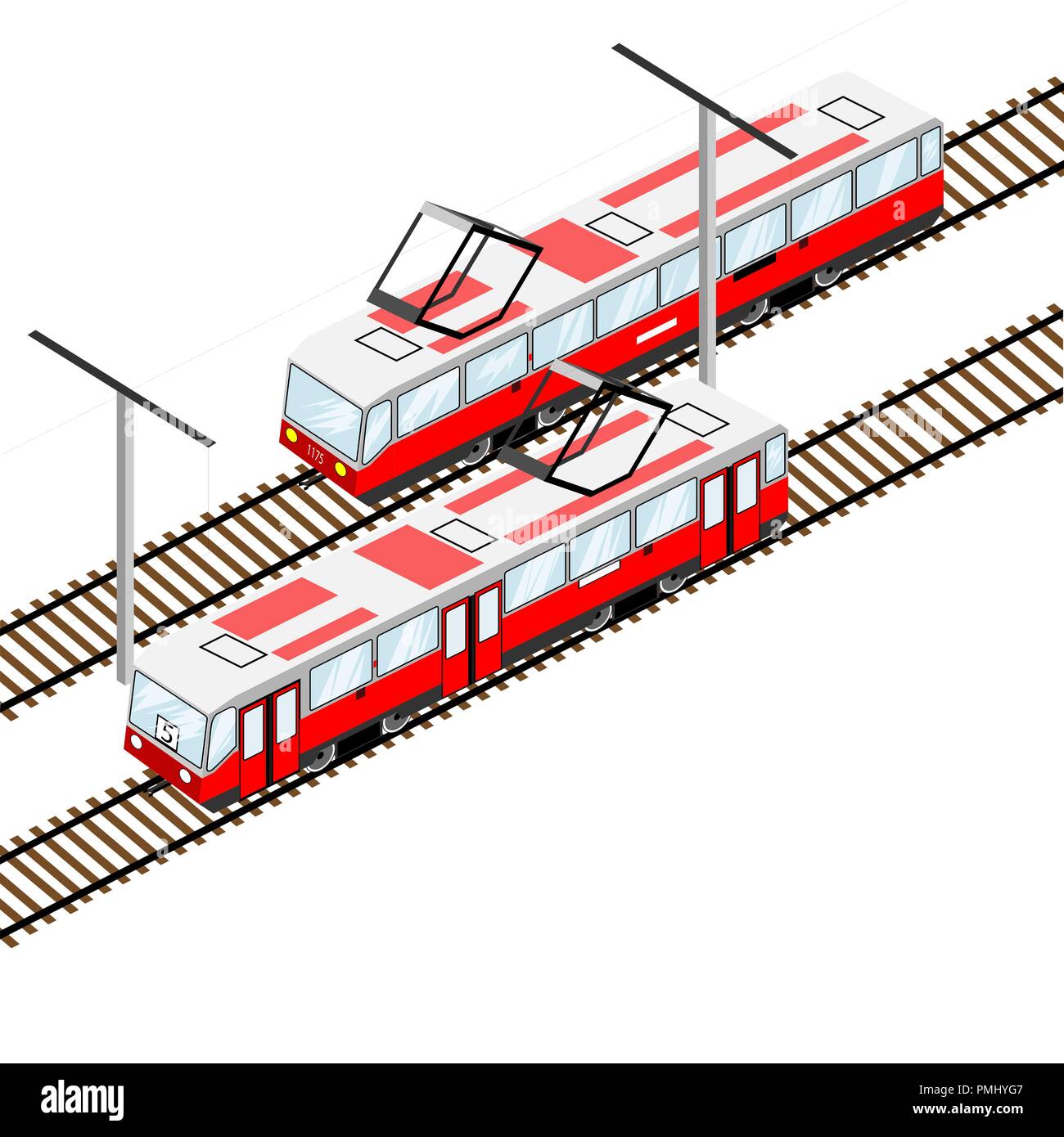 Straßenbahnen in isometrische Ansicht Stock Vektor