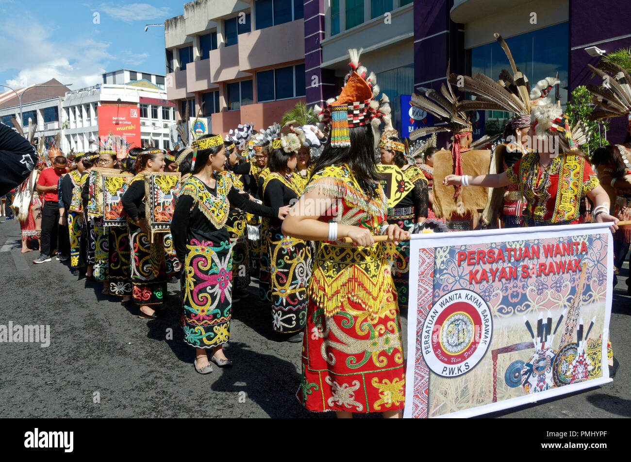 Gawai Parade, Borneo Eingeborenen, Kuching, Sarawak, Malaysia Stockfoto