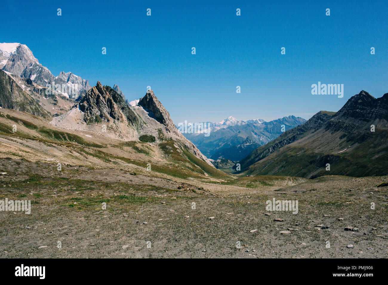 Landschaft Mountain Pass Col de la Seigne, Valle d'Aosta, Italien Stockfoto