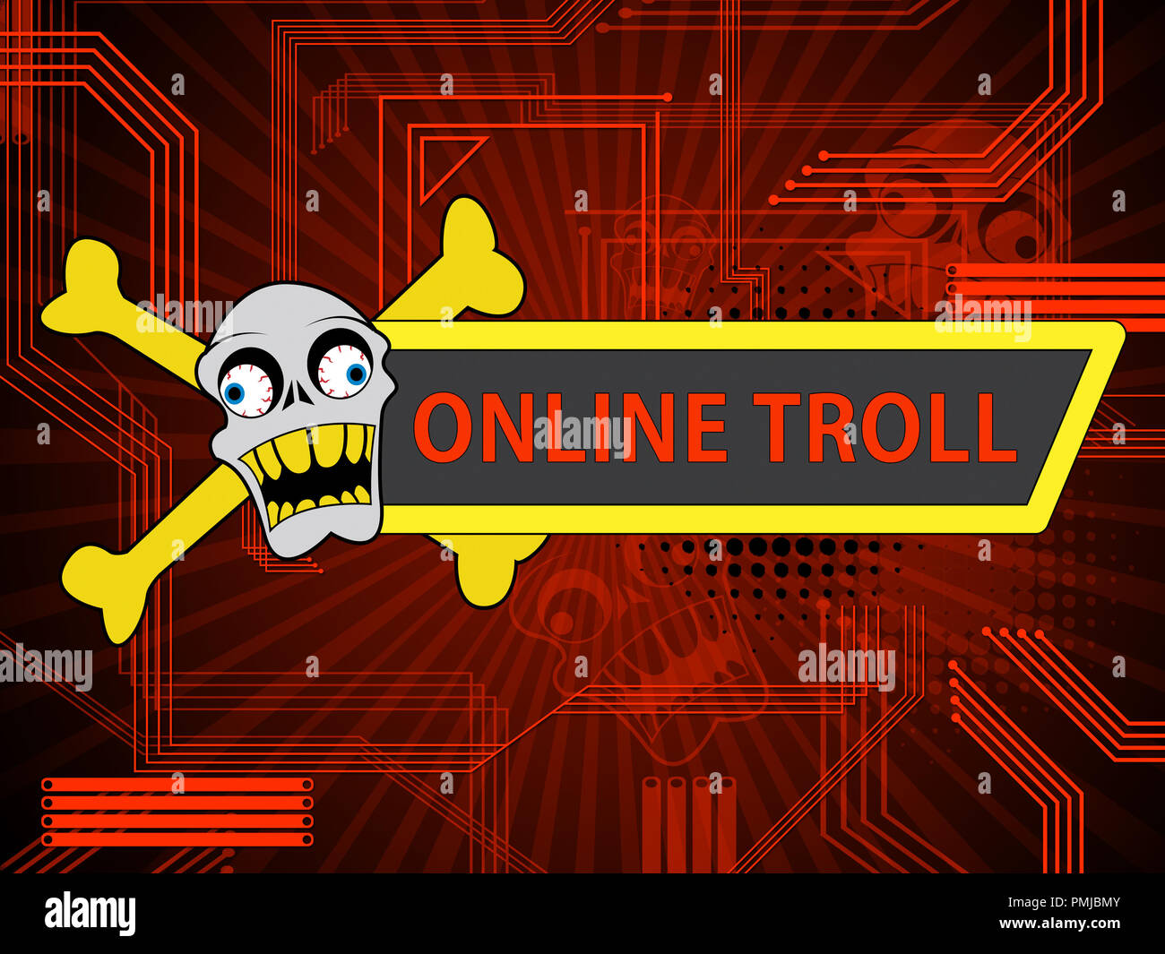 Online Troll unhöflich Sarkastisch Bedrohung 2d-Abbildung zeigt Cyberspace Bully Taktiken von Trolling Cyber Raubtiere Stockfoto