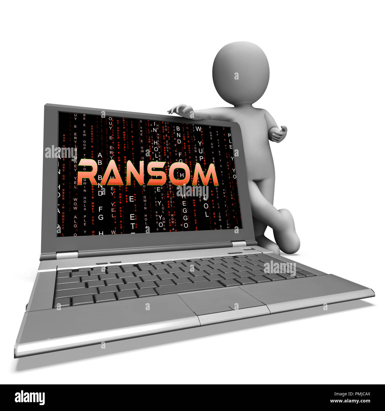 Lösegeld Computer Hacker Daten Erpressung 3D Rendering zeigt Ransomware angreifen Computer Daten und Erpressung genutzt Stockfoto