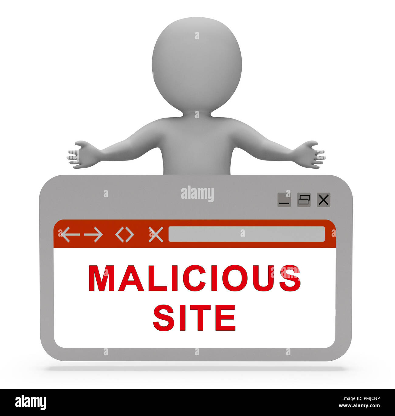Bösartige Site Website Infektion Warnung 3D Rendering zeigt Warnung gegen Ransomware Trojaner und unsichere Viren Stockfoto