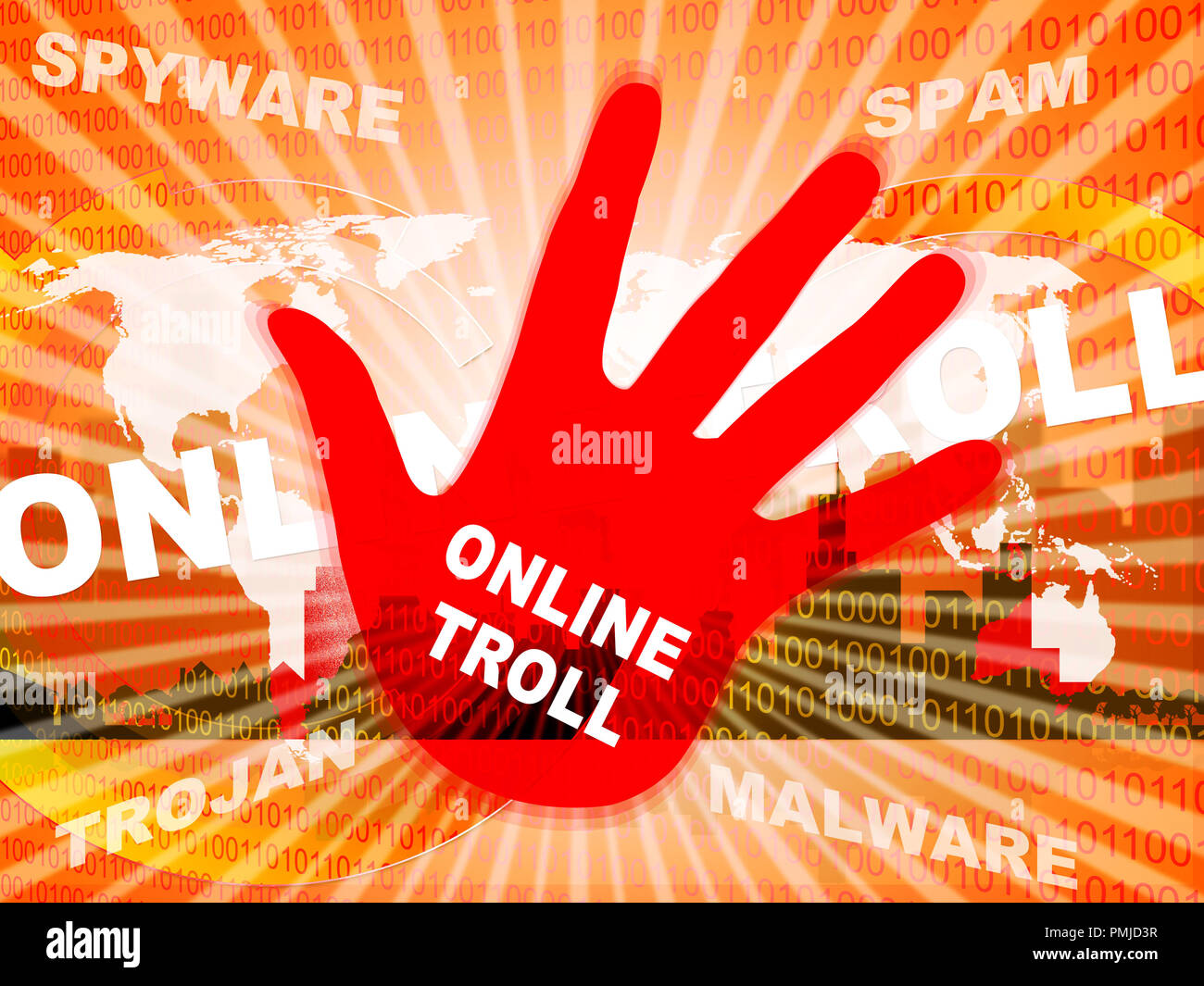 Online Troll unhöflich Sarkastisch Bedrohung 2d-Abbildung zeigt Cyberspace Bully Taktiken von Trolling Cyber Raubtiere Stockfoto