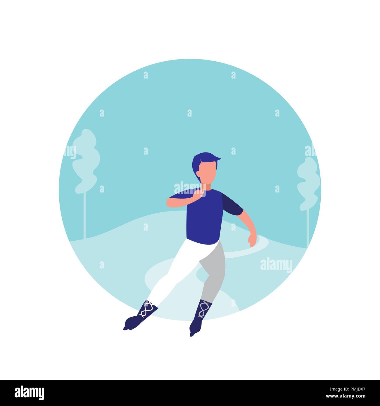 Man Eislaufen in Landschaft avatar Charakter Vector Illustration Design Stock Vektor