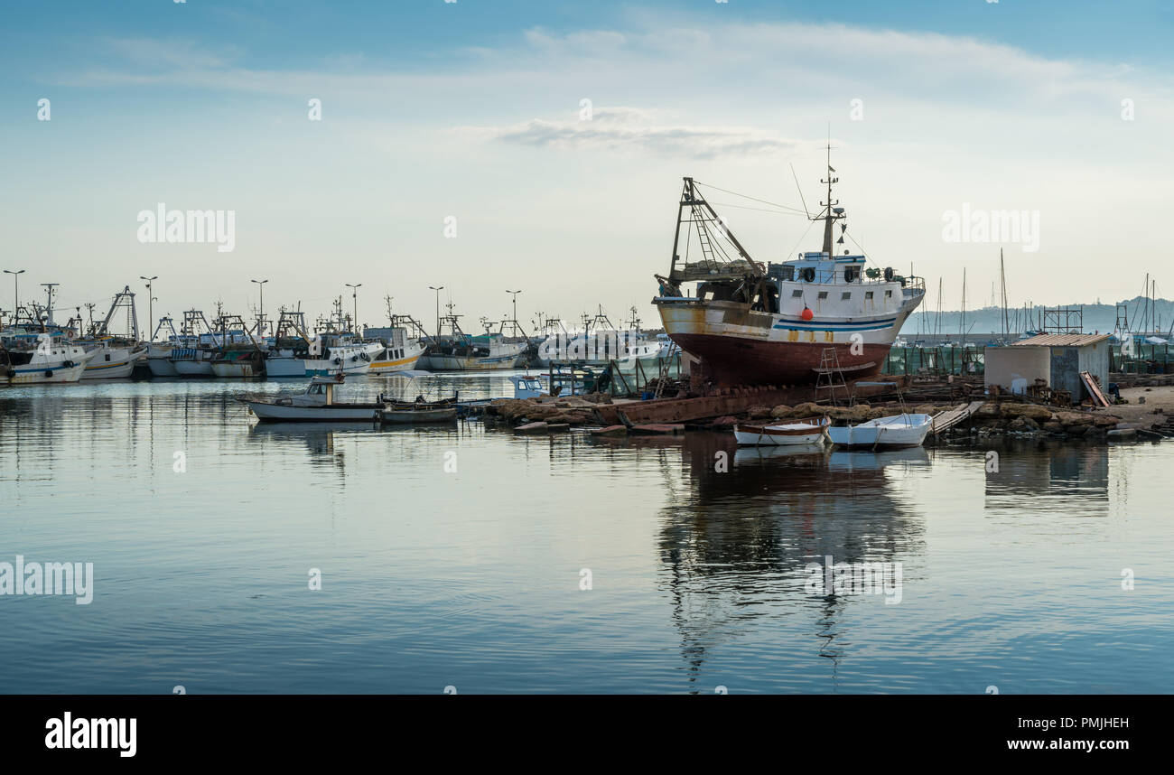 Der Hafen von Sciacca. Provinz von Agrigent, Sizilien. Stockfoto