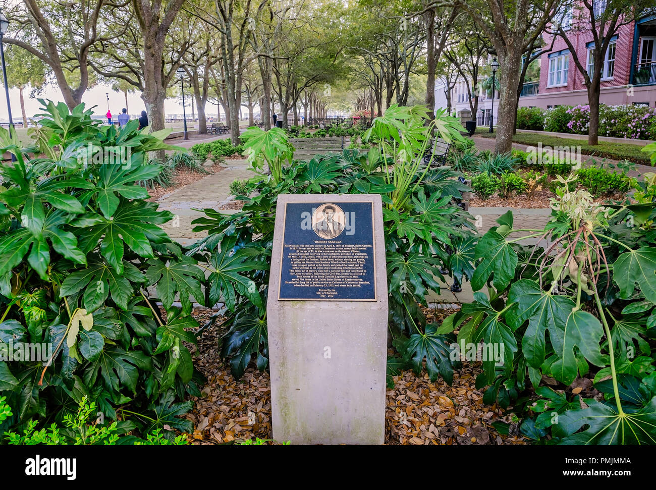 Eine historische Marker erinnert an Robert Smalls versklavt, ein Mann, der einen Bürgerkrieg Held und Politiker in Charleston, South Carolina. Stockfoto