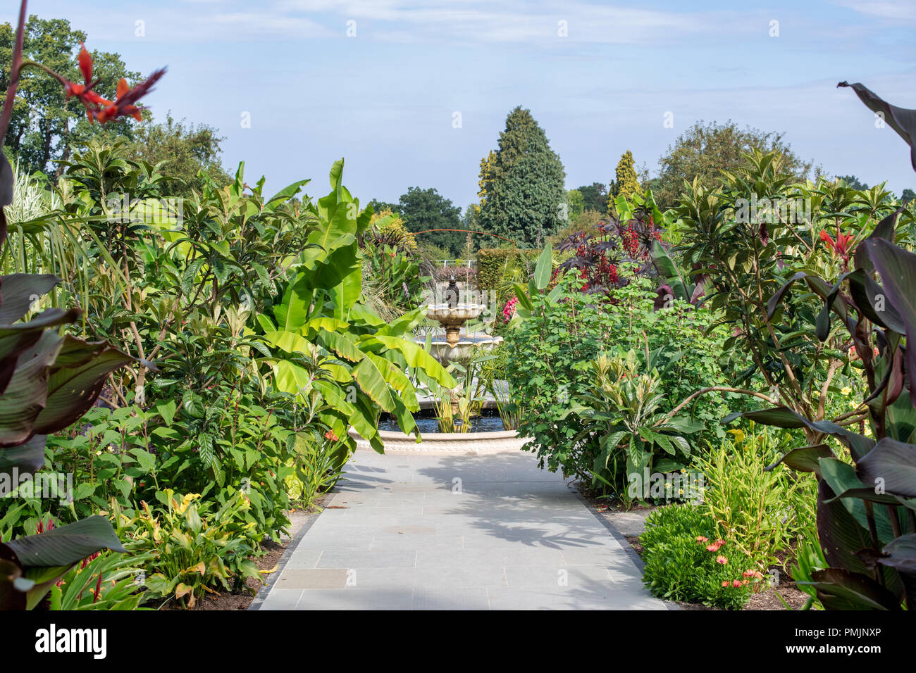 Der exotische Garten Brunnen bei RHS Wisley Gardens, Surrey, Großbritannien Stockfoto