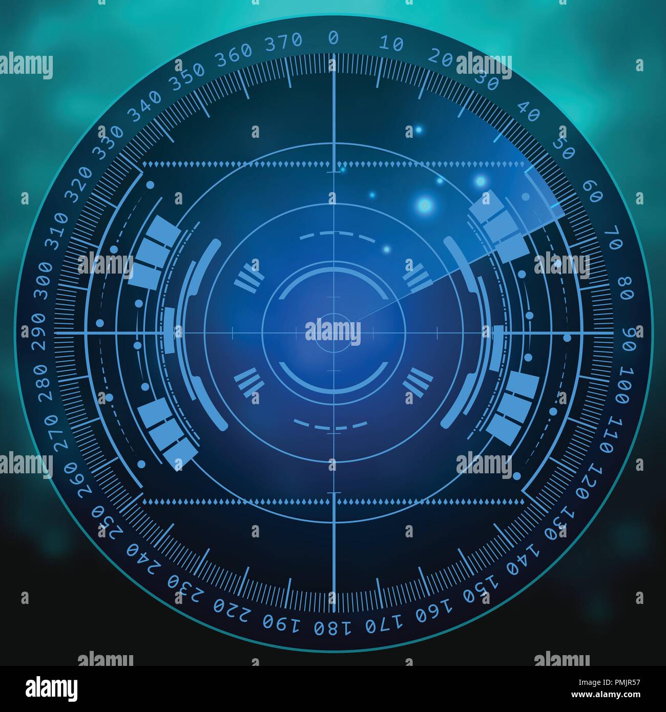 Bildschirm Radar. Vector Illustration für Ihr Design. Technologie Hintergrund. Futuristische Benutzeroberfläche. Radar Display mit Scannen. HUD. Vector EPS 10. Stock Vektor