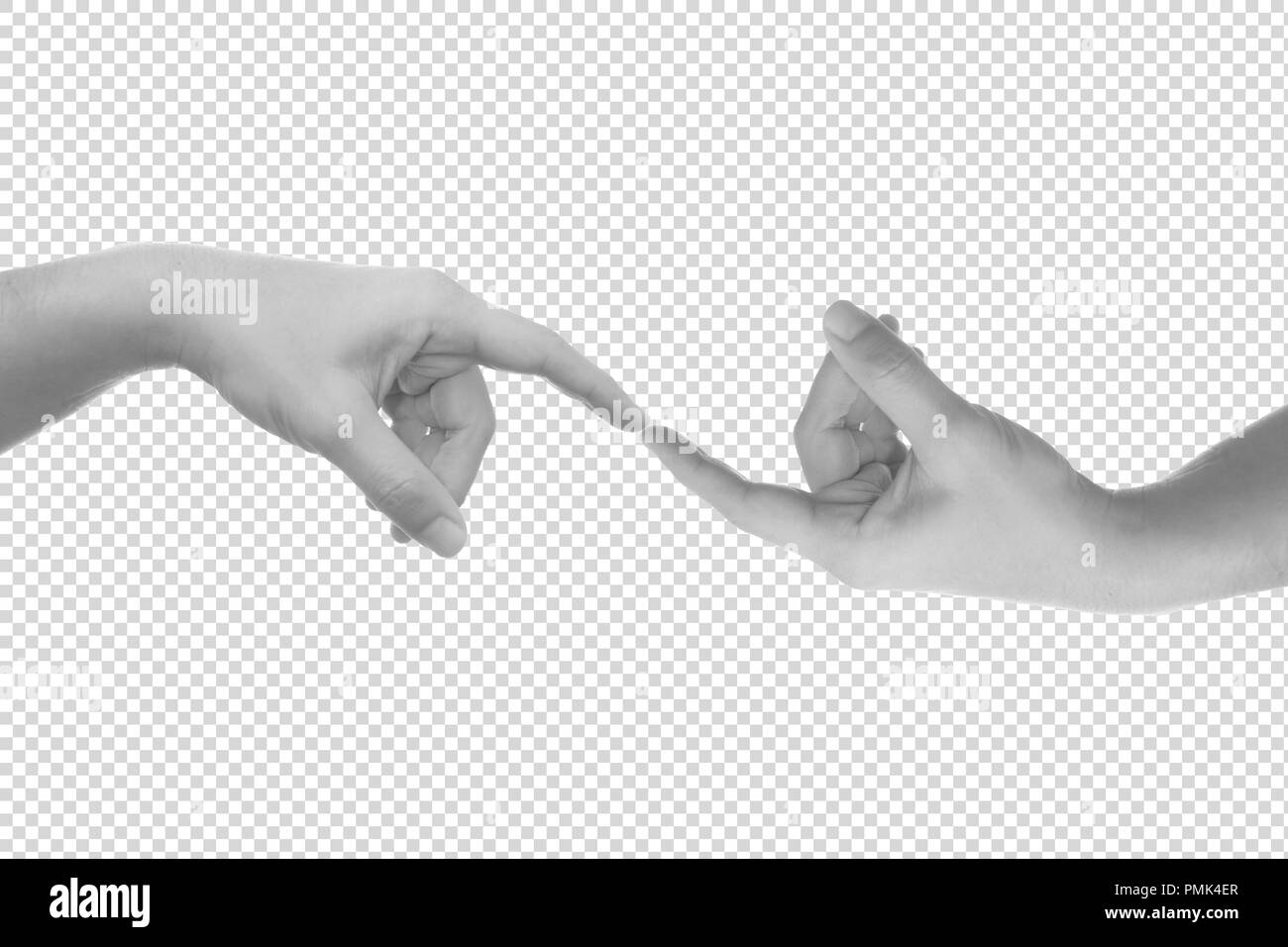 Menschliche Hand Finger touch Anschluss zusammen mit transparentem Hintergrund Stockfoto