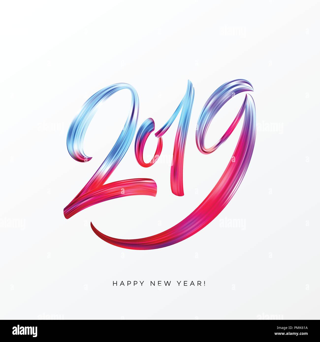 2019 Neues Jahr von einem bunten Pinselstrich Öl- oder Acrylfarbe schrift Kalligraphie design Element. Vector Illustration Stock Vektor