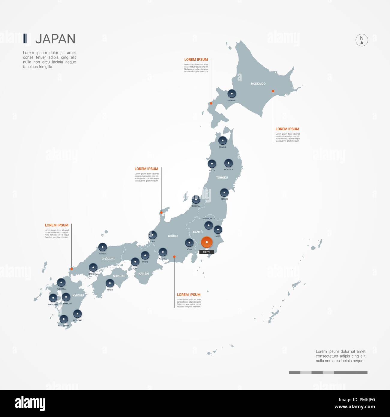 Japan Karte Mit Grenzen Stadte Kapital Und Administrativen Abteilungen Infografik Vektorkarte Bearbeitbare Layer Deutlich Gekennzeichnet Stock Vektorgrafik Alamy