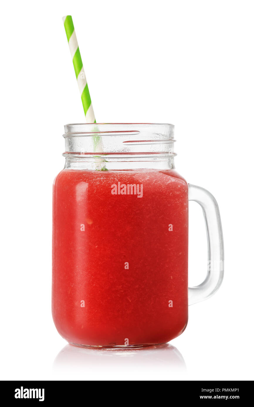 Smoothies von Reife Wassermelone in einem Glas. Trinken isoliert auf weißem Hintergrund Stockfoto