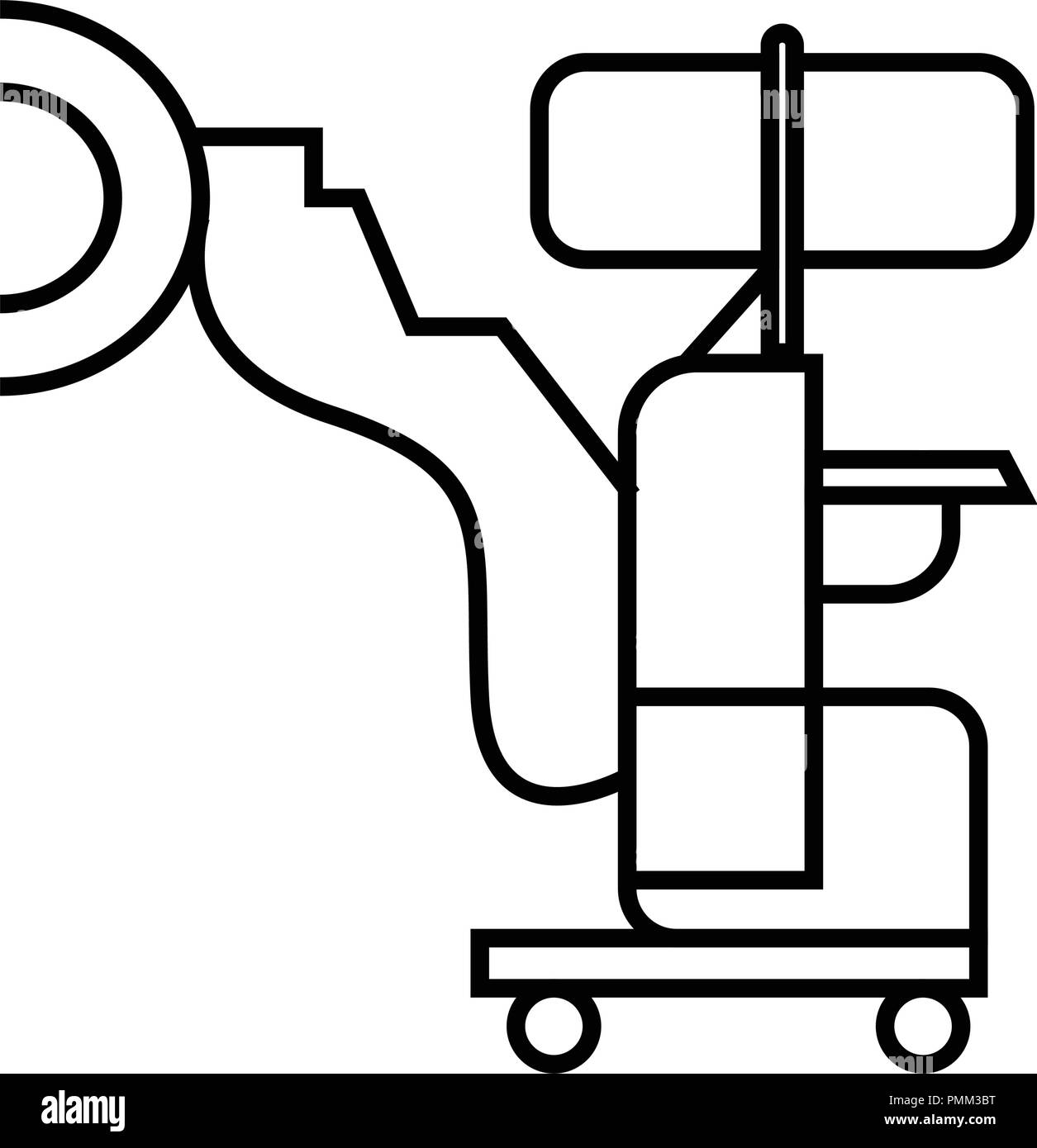 Medizinische Roboter, roboter-assistierte Chirurgie - medizinische Geräte Vector Linear Symbol schwarz Stock Vektor