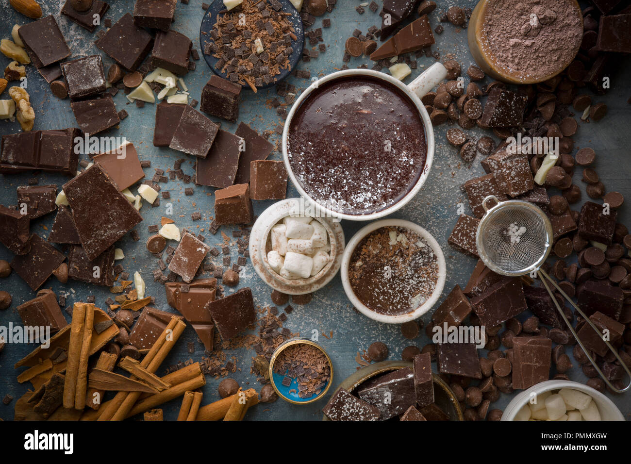 Heiße Schokolade flatlay Stockfoto