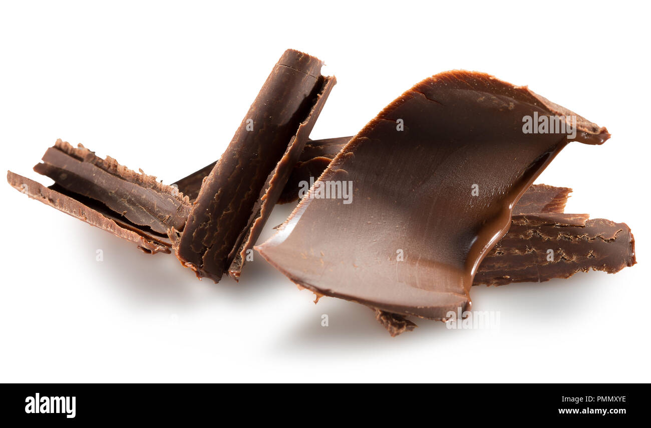 Schokolade Flocken auf einem weißen Hintergrund. Stockfoto