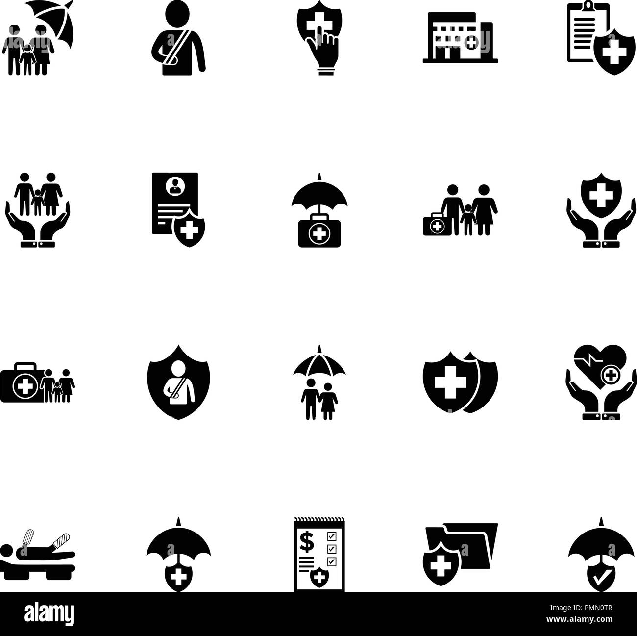 Krankenversicherung Icons Set - Schwarz Stock Vektor
