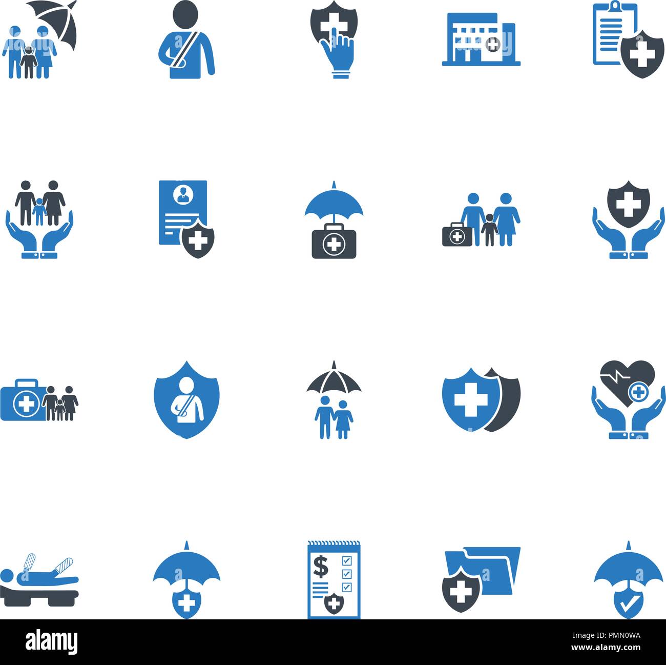 Krankenversicherung Icons Set - Blau Stock Vektor