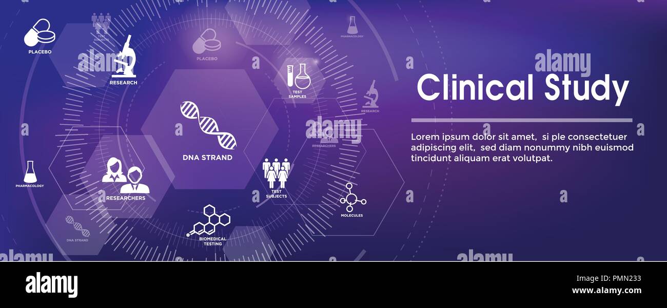 Medizinische Versorgung Symbole mit Menschen Charting Krankheit/wissenschaftliche Entdeckung Header Banner Stock Vektor