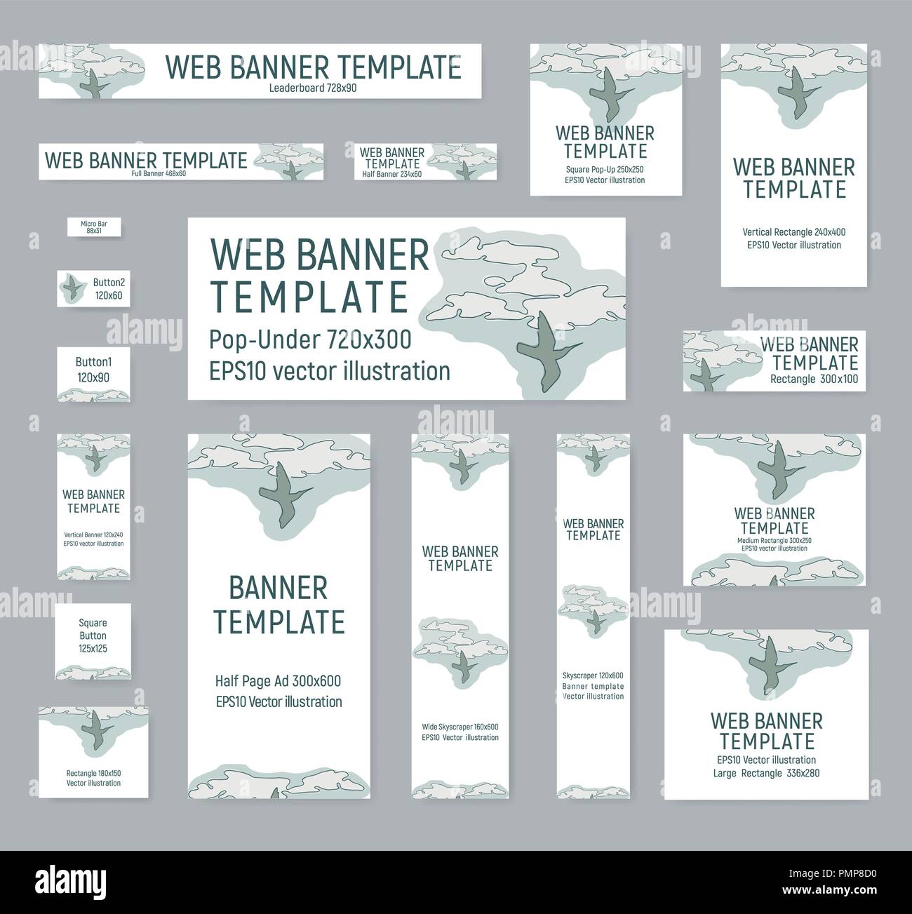 Satz von Banner für Reisebüro. Web Templates von Standardgrößen. Vector Illustration. Ein Vogel in den Himmel. Stock Vektor