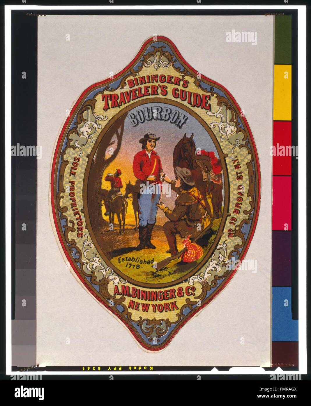 Bininger's Traveler's Guide Bourbon, Uhr Bininger & Co., New York - lith. von Sarony, Major & Knapp, N.Y. Stockfoto